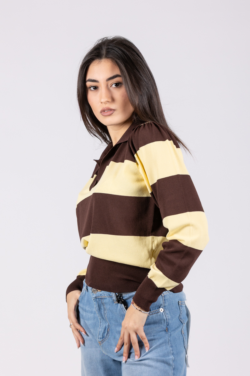 Vicolo Maglia polo a righe giallo e moro 2AB2079